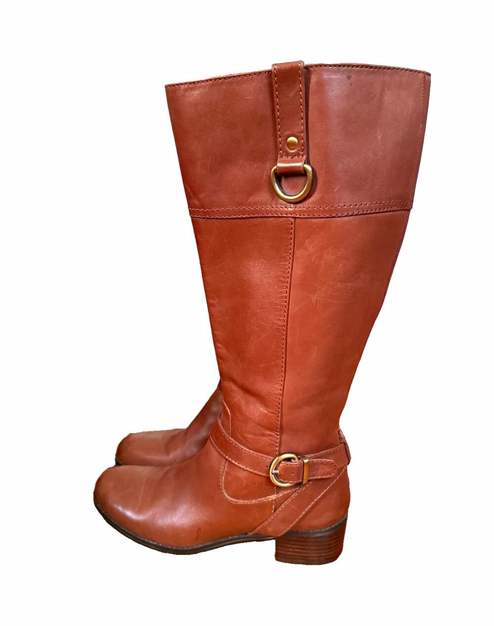 Bandolino Women’s Brown Knee High Riding Boots Side Zip Buckle Round Toe 7